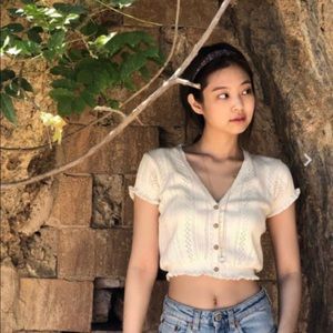 Cropped White Ruffle Tee